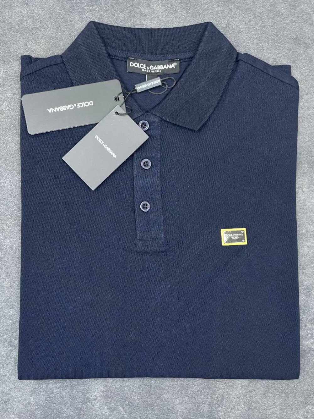 Dolce & Gabbana Men’s Navy Blue Polo Shirt Logo Plaque- Size Large